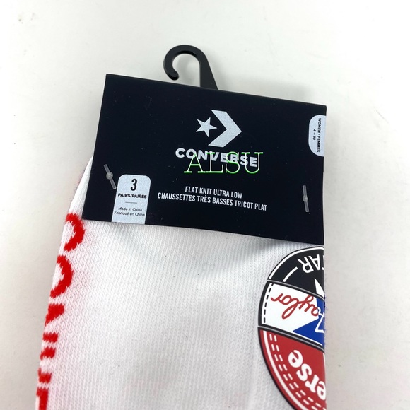 Converse 3-pack Socks Flat Knit Ultra Low White Red Blue 10020693-A01 Women’s - Picture 5 of 7